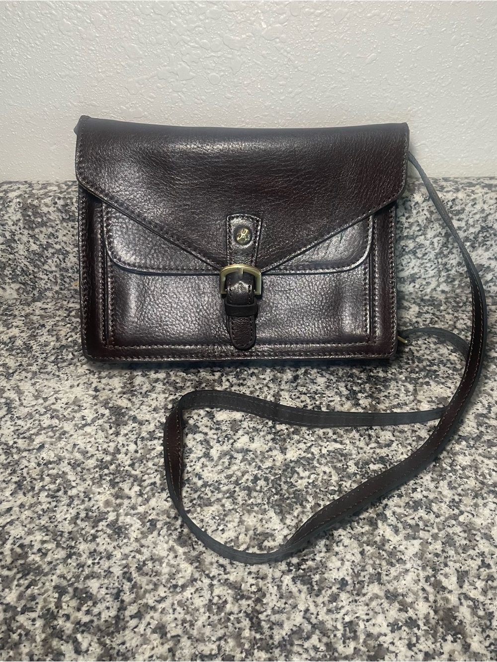 Patricia Nash Avellino Smooth Dark Brown Leather Envelope Crossbody EUC